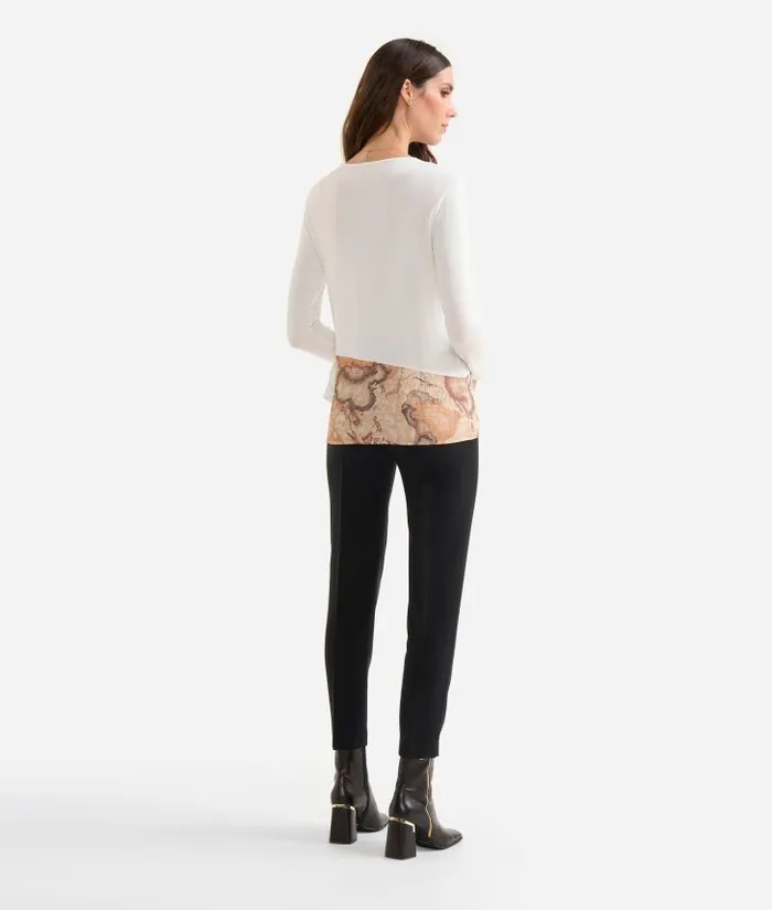Woman Knitwears Shirts and Tops Alviero Martini Stretch Viscose Jersey TShirt With Geo Classic Flounce Natural