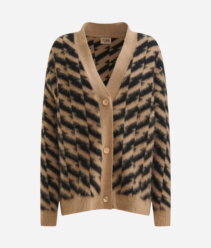 Woman Knitwears Shirts and Tops Alviero Martini WoolViscose Yarn Cardigan With Diagonal Motif Black