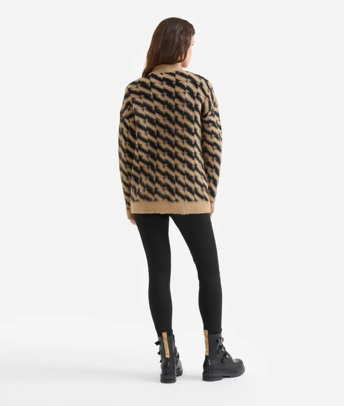 Woman Knitwears Shirts and Tops Alviero Martini WoolViscose Yarn Cardigan With Diagonal Motif Black