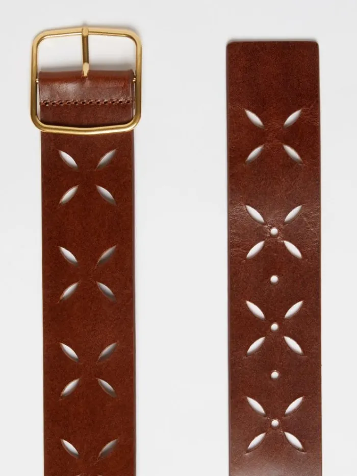 Woman Lasercut Leather Belt Tobacco Maxmara Belts
