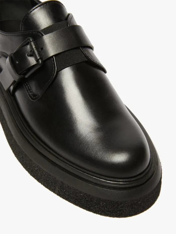 Woman Leather Loafers With Strap Black Maxmara Flat Shoes Woman Leather Loafers With Strap Black Maxmara Flat Shoes