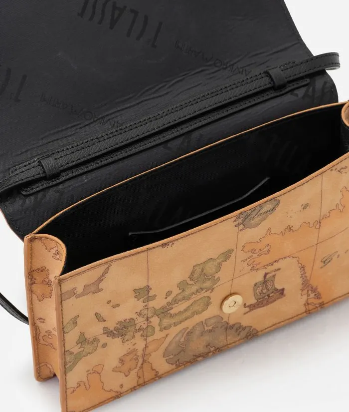 Woman Mini Bags and Pouches Alviero Martini 3d Geo Flap Pouch With Crossbody Strap Black