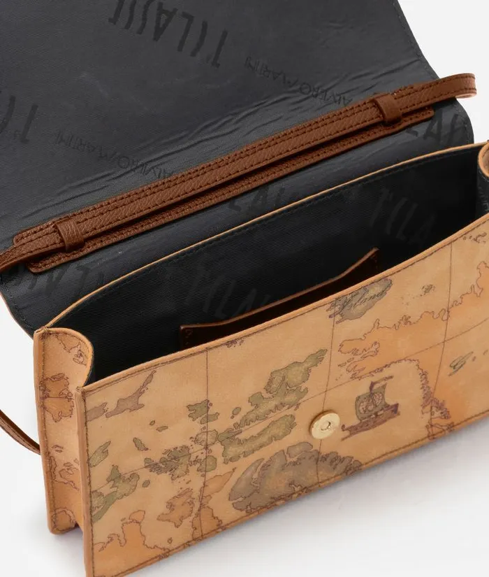 Woman Mini Bags and Pouches Alviero Martini 3d Geo Flap Pouch With Crossbody Strap Chestnut