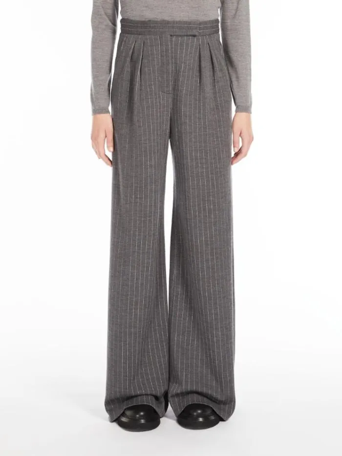 Woman Pinstriped Wool Palazzo Trousers Medium Grey Maxmara Suit