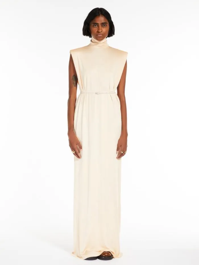 Woman Polo Neck Jersey Dress Powder Maxmara Dresses