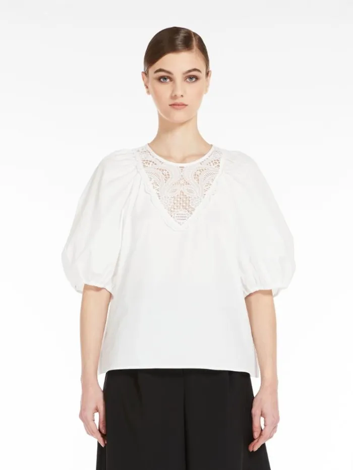 Woman Poplin Blouse With Embroidery Optical White Maxmara Shirts And Tops