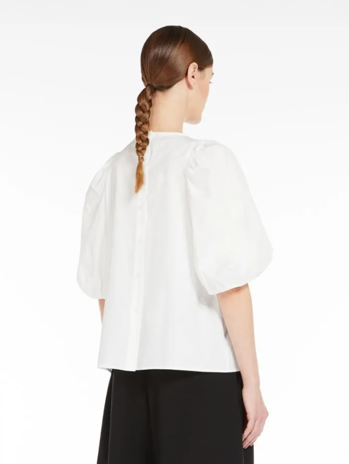 Woman Poplin Blouse With Embroidery Optical White Maxmara Shirts And Tops Woman Poplin Blouse With Embroidery Optical White Maxmara Shirts And Tops
