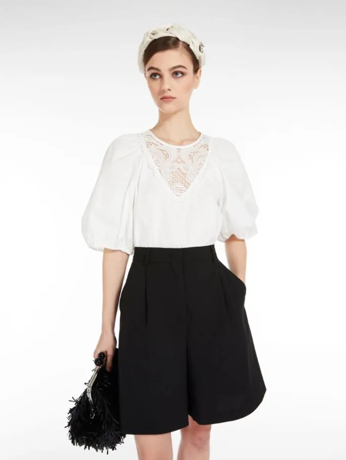 Woman Poplin Blouse With Embroidery Optical White Maxmara Shirts And Tops Woman Poplin Blouse With Embroidery Optical White Maxmara Shirts And Tops