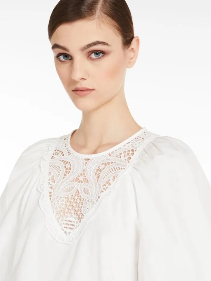 Woman Poplin Blouse With Embroidery Optical White Maxmara Shirts And Tops Woman Poplin Blouse With Embroidery Optical White Maxmara Shirts And Tops