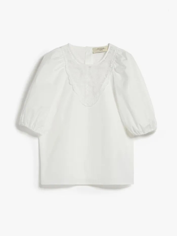 Woman Poplin Blouse With Embroidery Optical White Maxmara Shirts And Tops Woman Poplin Blouse With Embroidery Optical White Maxmara Shirts And Tops
