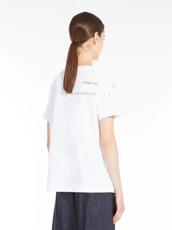 Woman Printed Cotton Tshirt Optical White Maxmara Tshirts Woman Printed Cotton Tshirt Optical White Maxmara Tshirts