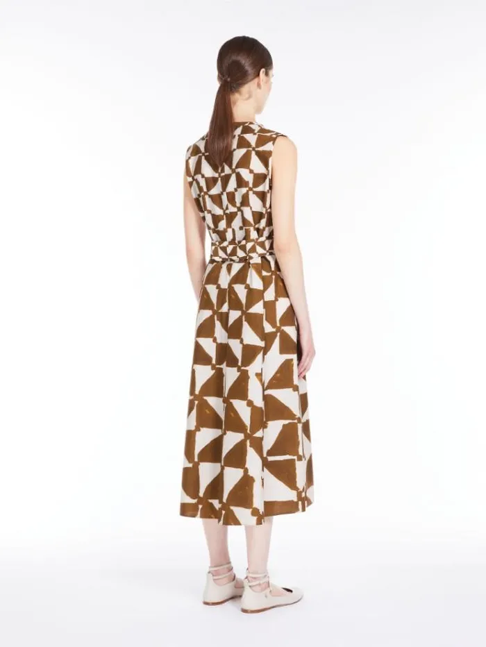 Woman Printed Poplin Dress Kaki Maxmara Dresses Woman Printed Poplin Dress Kaki Maxmara Dresses