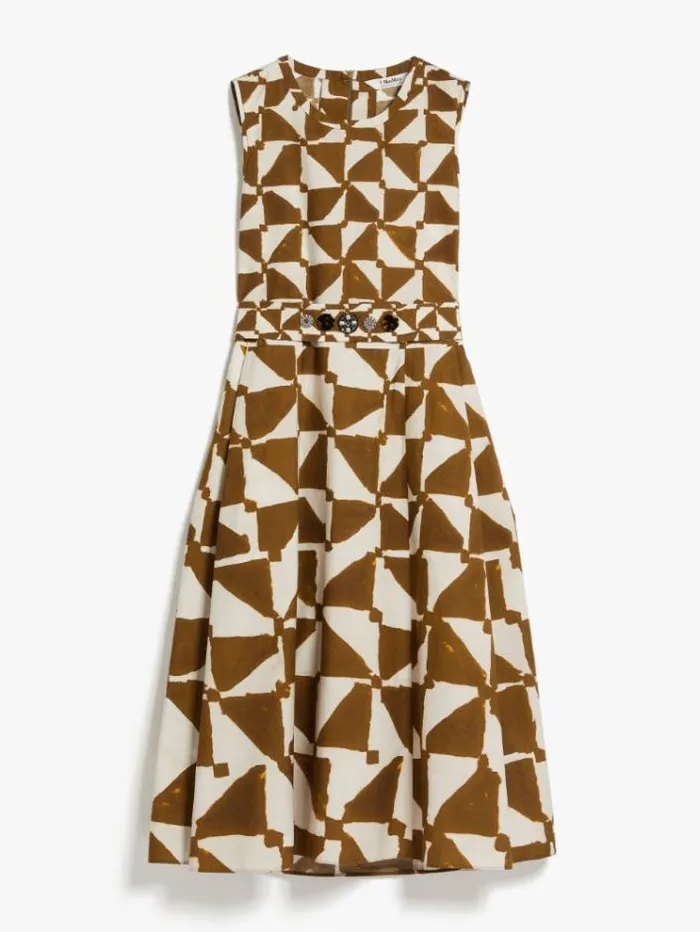 Woman Printed Poplin Dress Kaki Maxmara Dresses Woman Printed Poplin Dress Kaki Maxmara Dresses