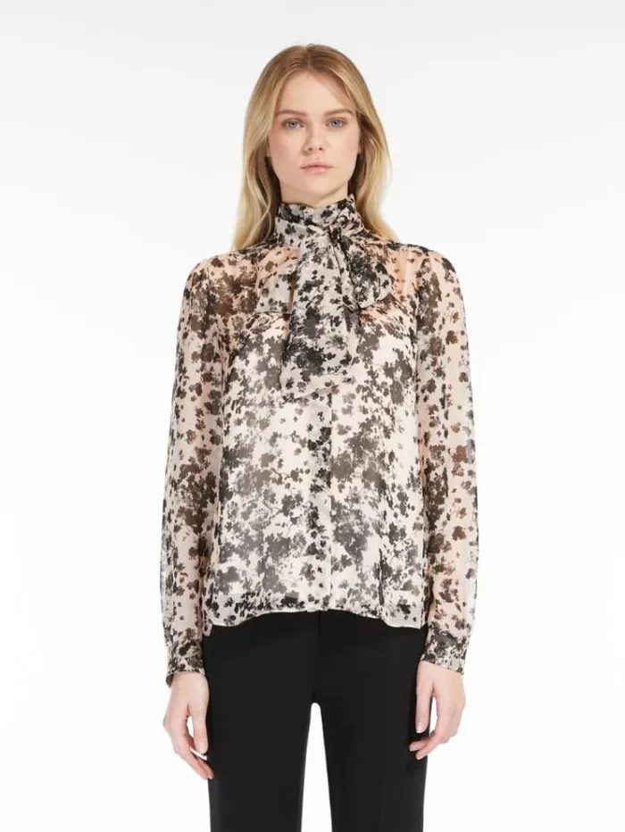 Woman Printed Silk Foulard Shirt Powder Maxmara Shirts And Tops