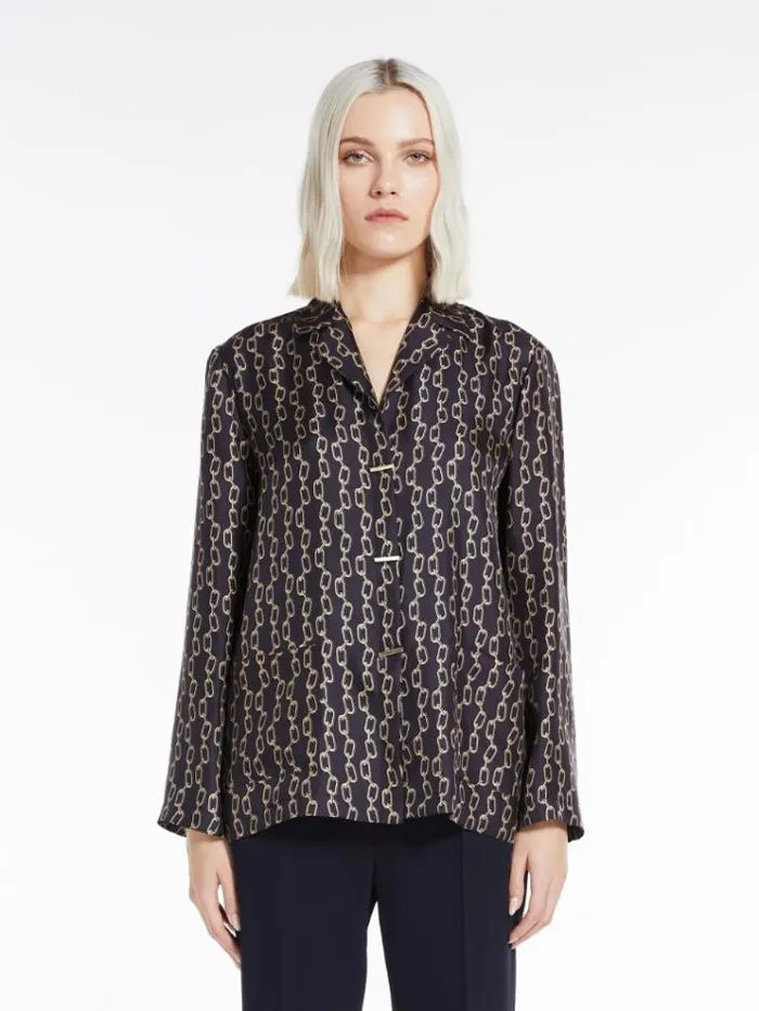 Woman Printed Silk Twill Blouse Navy Maxmara Shirts And Tops