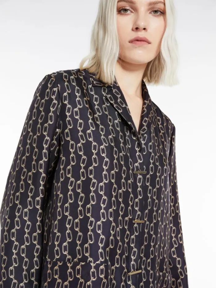 Woman Printed Silk Twill Blouse Navy Maxmara Shirts And Tops Woman Printed Silk Twill Blouse Navy Maxmara Shirts And Tops