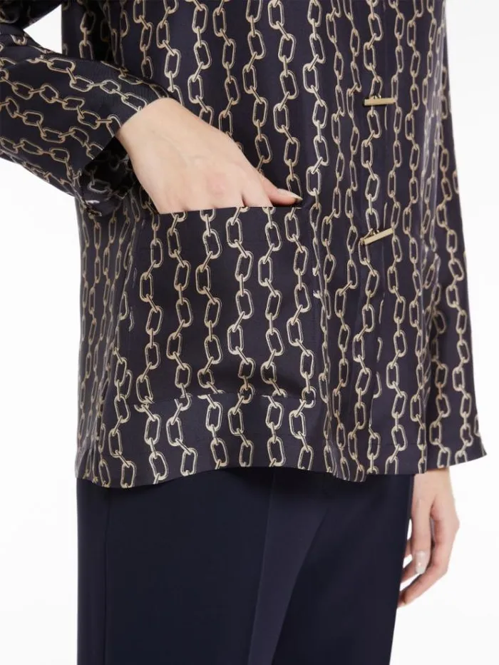 Woman Printed Silk Twill Blouse Navy Maxmara Shirts And Tops Woman Printed Silk Twill Blouse Navy Maxmara Shirts And Tops