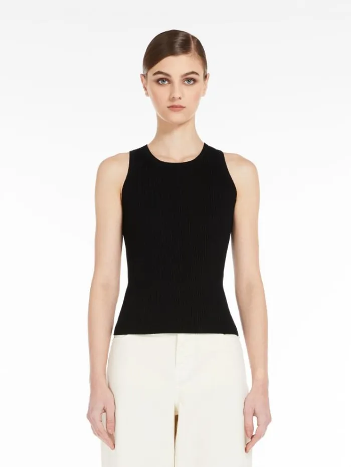 Woman Ribbed Top In Stretch Knit Black Maxmara Knitwear And Sweatshirts