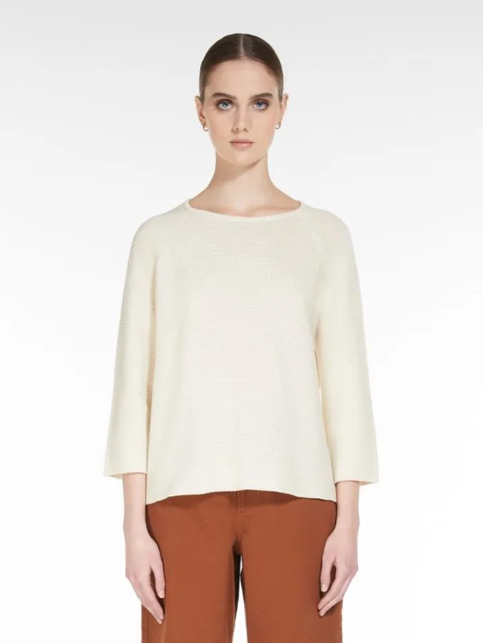 Woman Roundneck Cotton Top Ivory Maxmara Knitwear And Sweatshirts