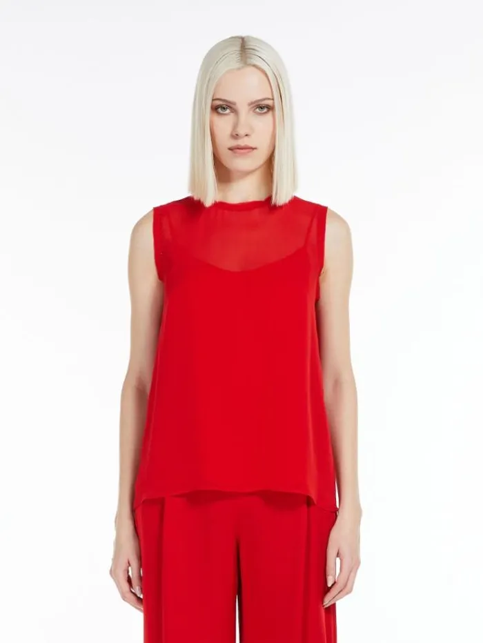 Woman Silk Georgette Blouse Red Maxmara Shirts And Tops