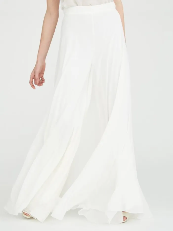 Woman Silk Georgette Trousers Optical White Maxmara Bridal Clothing