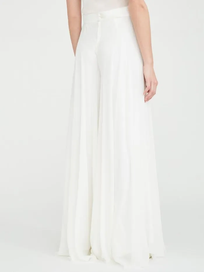 Woman Silk Georgette Trousers Optical White Maxmara Bridal Clothing Woman Silk Georgette Trousers Optical White Maxmara Bridal Clothing