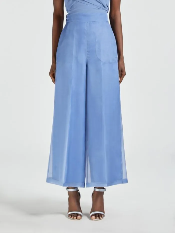 Woman Silk Organza Trousers Cornflower Blue Maxmara Bridal Clothing