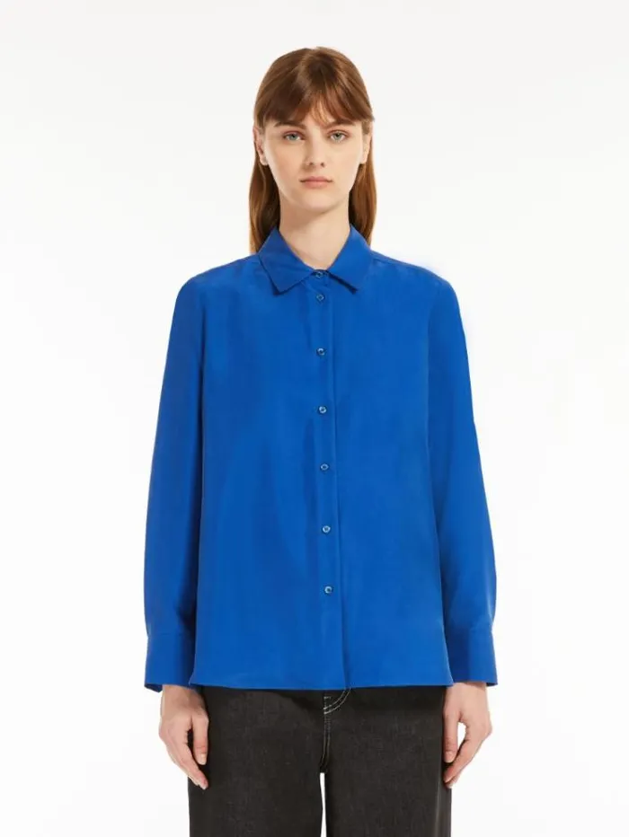 Woman Silk Shirt Cornflower Blue Maxmara Shirts And Tops