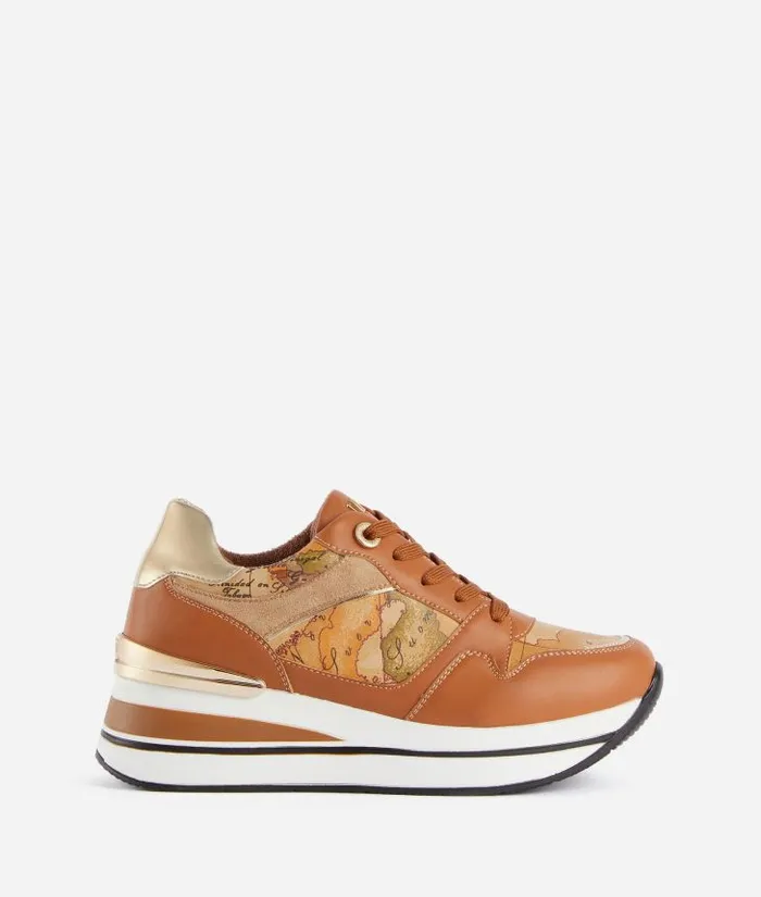 Woman Sneakers Alviero Martini Faux Napa Leather Running Shoes With Fabric Mix Leather Brown Woman Sneakers Alviero Martini Faux Napa Leather Running Shoes With Fabric Mix Leather Brown