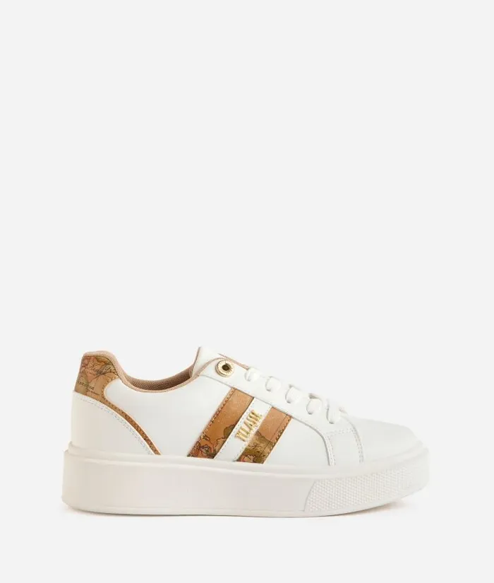 Woman Sneakers Alviero Martini Faux Napa Leather Sneakers With Logo And Geo Classic Bands White Woman Sneakers Alviero Martini Faux Napa Leather Sneakers With Logo And Geo Classic Bands White