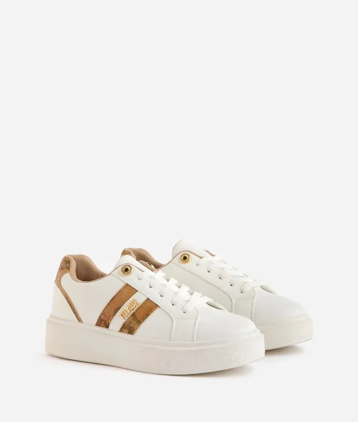 Woman Sneakers Alviero Martini Faux Napa Leather Sneakers With Logo And Geo Classic Bands White