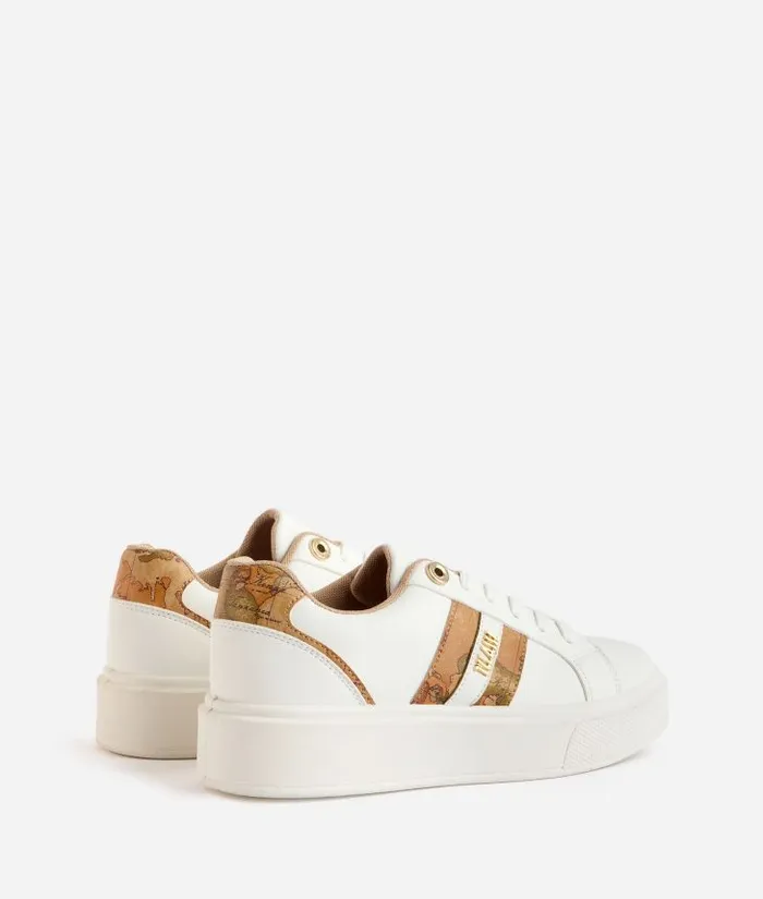 Woman Sneakers Alviero Martini Faux Napa Leather Sneakers With Logo And Geo Classic Bands White