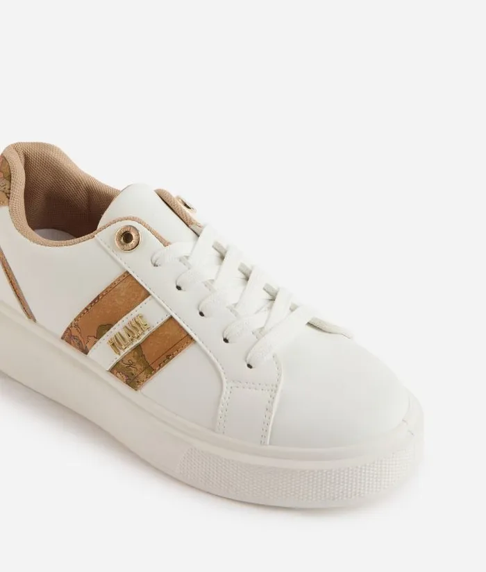 Woman Sneakers Alviero Martini Faux Napa Leather Sneakers With Logo And Geo Classic Bands White