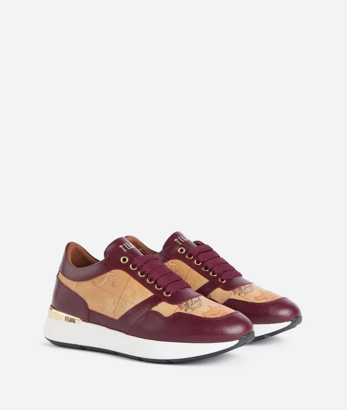 Woman Sneakers Alviero Martini Smooth Leather Running Shoes With Geo Classic Details Burgundy