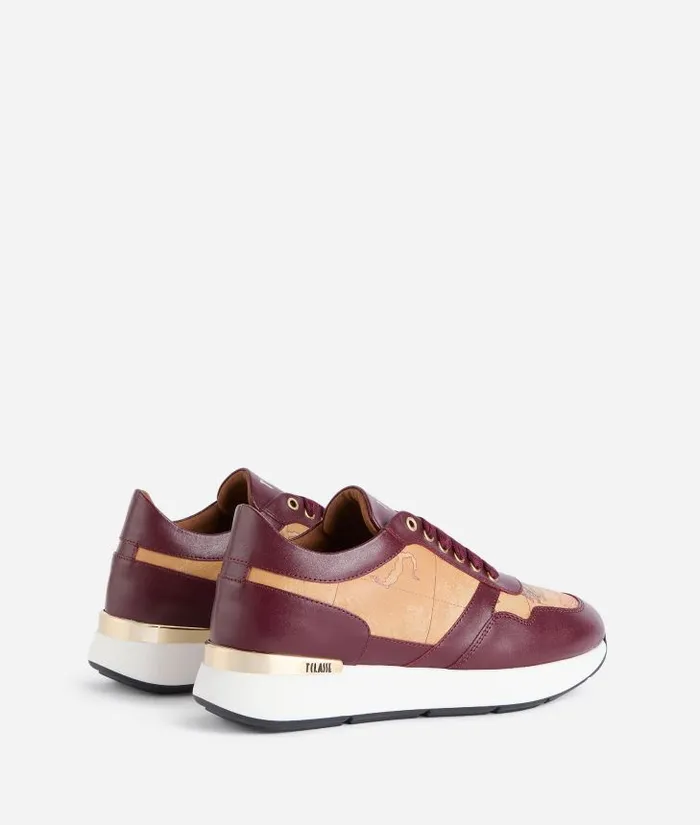 Woman Sneakers Alviero Martini Smooth Leather Running Shoes With Geo Classic Details Burgundy