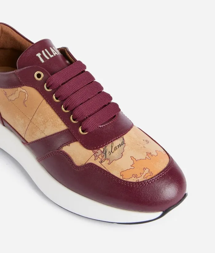 Woman Sneakers Alviero Martini Smooth Leather Running Shoes With Geo Classic Details Burgundy