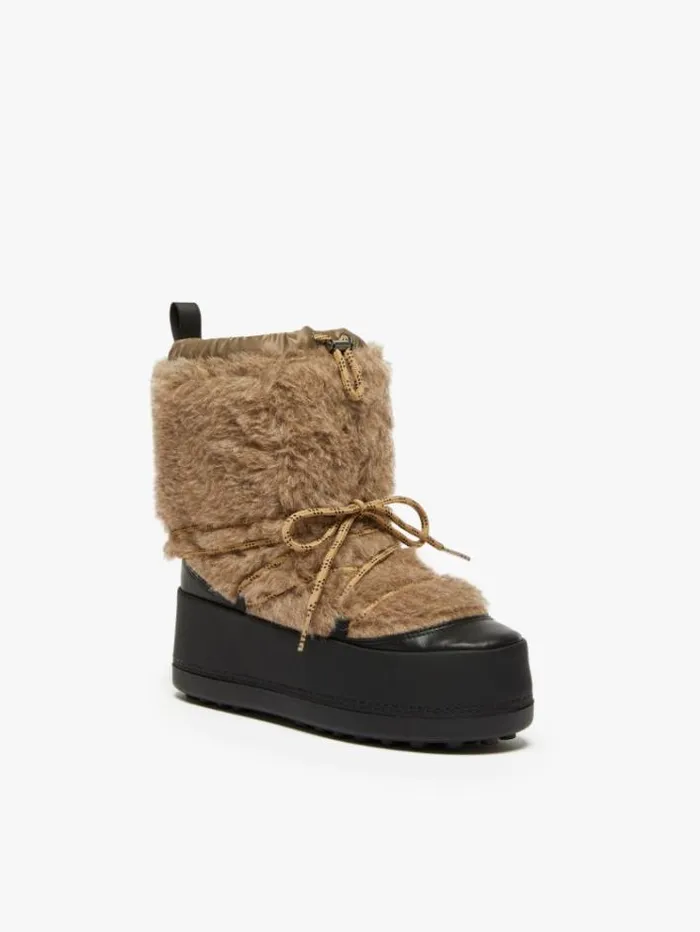 Woman Snow Boots In Teddy Fabric Turtledove Maxmara Ankle Boots And Boots