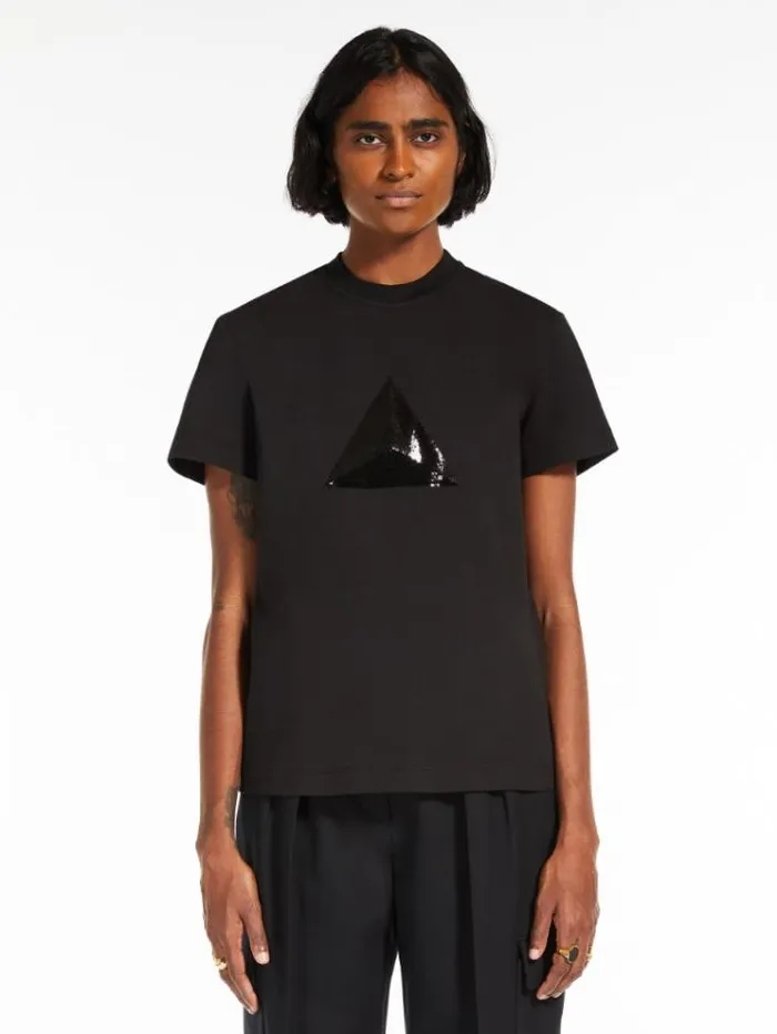 Woman Tshirt With Embroidery And Sequins Black Maxmara Tshirts