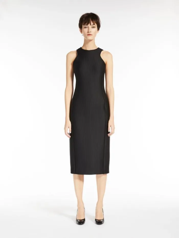 Woman Technical Jersey Pinstriped Dress Black Maxmara Dresses