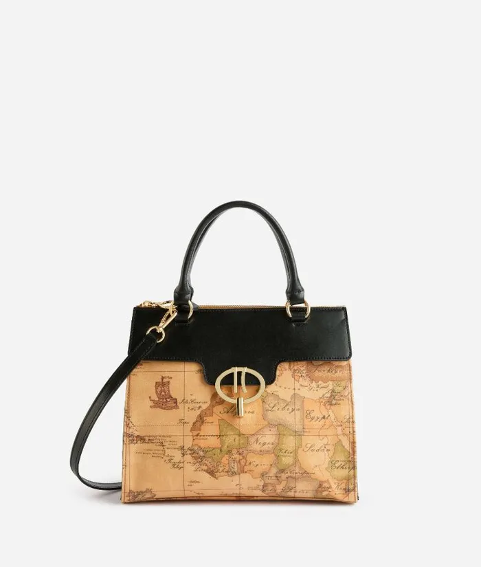 Woman Top Handle Bags Alviero Martini Around Geo Handbag With Crossbody Strap Black Woman Top Handle Bags Alviero Martini Around Geo Handbag With Crossbody Strap Black