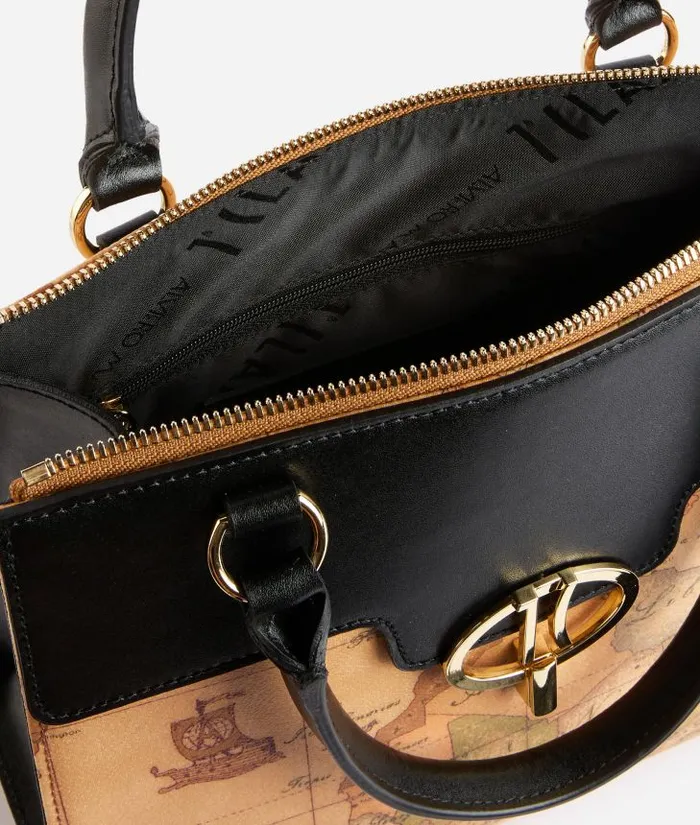 Woman Top Handle Bags Alviero Martini Around Geo Handbag With Crossbody Strap Black