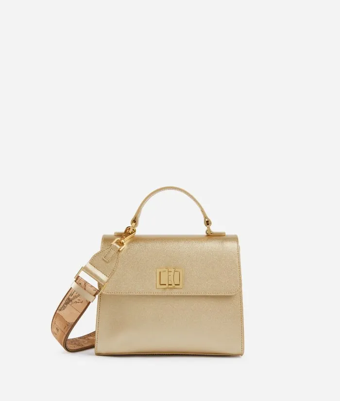 Woman Top Handle Bags Alviero Martini Winter Spirit Mini Metallic Leather Tote Bag With Crossbody Strap Bright Gold Woman Top Handle Bags Alviero Martini Winter Spirit Mini Metallic Leather Tote Bag With Crossbody Strap Bright Gold