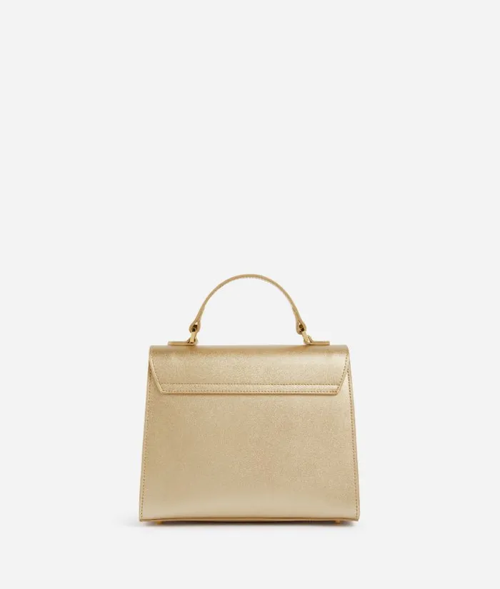 Woman Top Handle Bags Alviero Martini Winter Spirit Mini Metallic Leather Tote Bag With Crossbody Strap Bright Gold