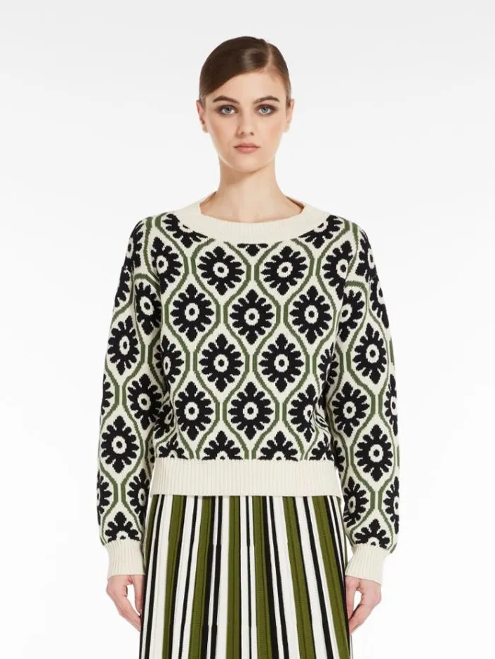 Woman Top In Jacquard Cotton Yarn Black Maxmara Knitwear And Sweatshirts