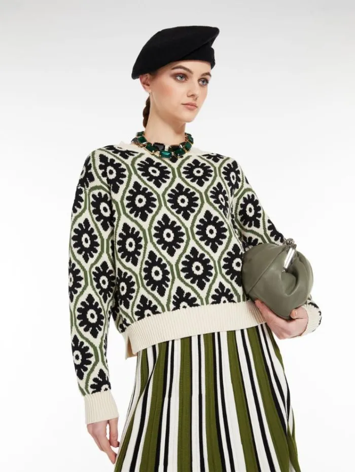 Woman Top In Jacquard Cotton Yarn Black Maxmara Knitwear And Sweatshirts Woman Top In Jacquard Cotton Yarn Black Maxmara Knitwear And Sweatshirts