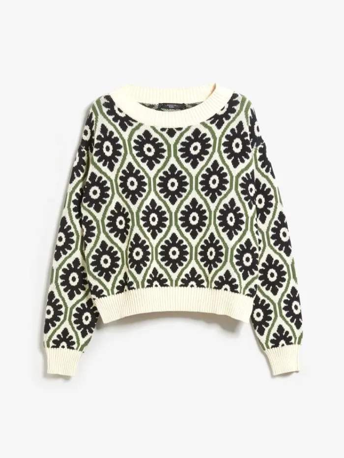 Woman Top In Jacquard Cotton Yarn Black Maxmara Knitwear And Sweatshirts Woman Top In Jacquard Cotton Yarn Black Maxmara Knitwear And Sweatshirts