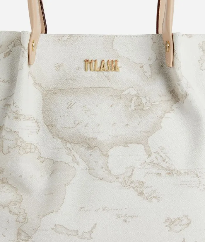 Woman Totes Alviero Martini Shopping Bag In Geo Classic Printed Fabric Natural
