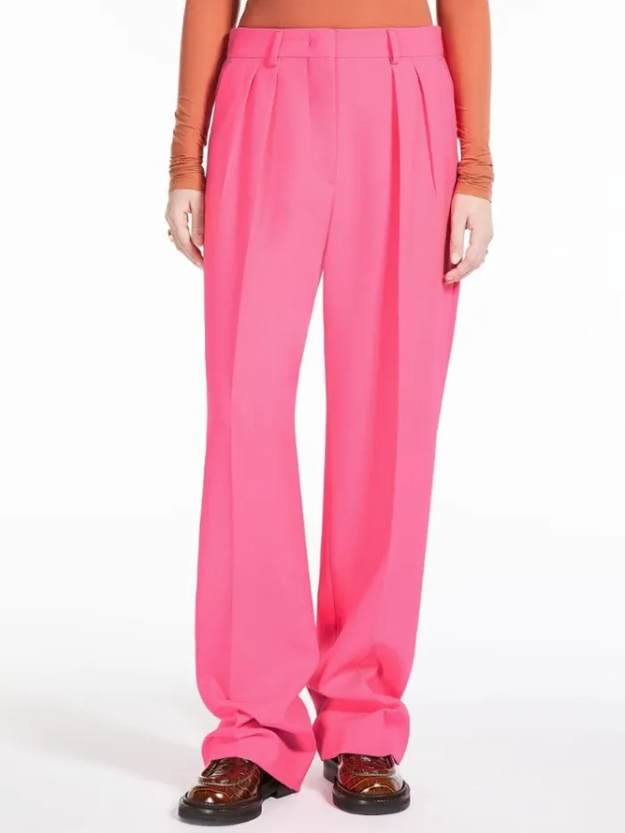Woman Widefit Stretch Wool Trousers Fuchsia Maxmara Trousers