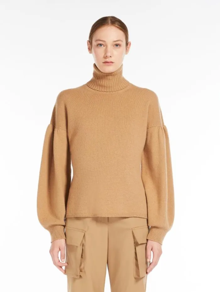 Woman Widesleeved Wool And Cashmere Jumper Camel Maxmara Knitwear And Sweatshirts Woman Widesleeved Wool And Cashmere Jumper Camel Maxmara Knitwear And Sweatshirts