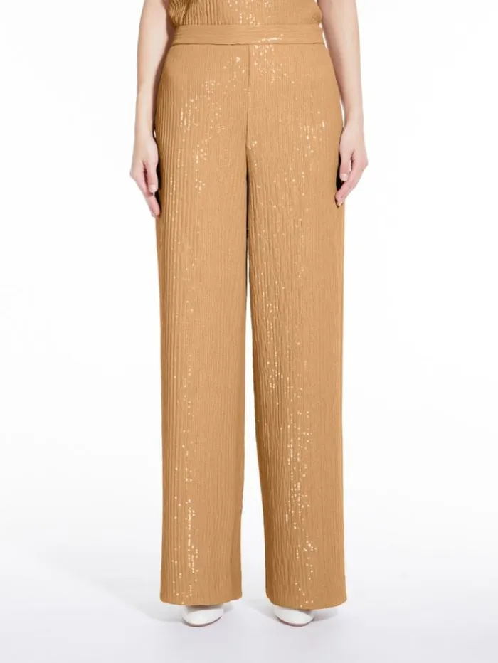 Woman Wide Trousers With Sequins Camel Maxmara Trousers